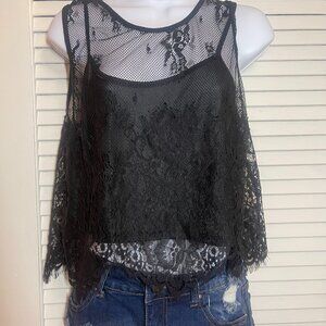 In Style Collection Black Lace Mesh Tank Top NWT Size L